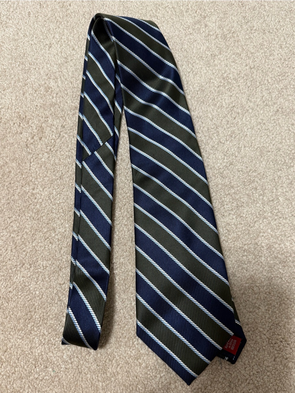 Chaps Navy and Olive Striped Silk-Blend Tie